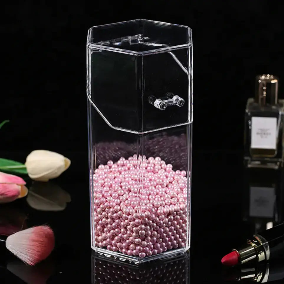 GlamLuxeX™ Transparent Acrylic Makeup Brush Storage Bucket – Dustproof Flip Cover Organizer with Colorful Pearls for Vanity & Cosmetic Brushes - ChicstyleX