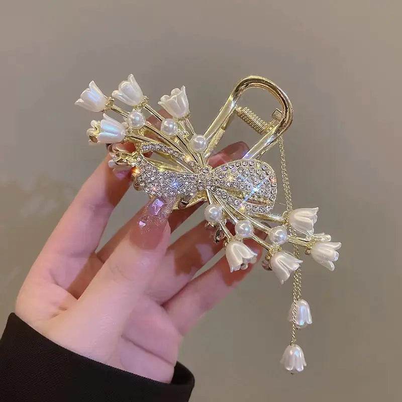 Rose Floral Butterfly Hair Claw Clip with Tassel – Chic Hair Accessory for Women - ChicstyleX