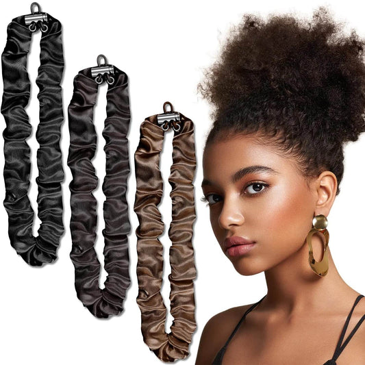 10.	3-Pack Satin Scrunchies – Adjustable Silky Hair Ties with Cord Lock for Thick, Curly, Wavy & Natural Hair - ChicstyleX