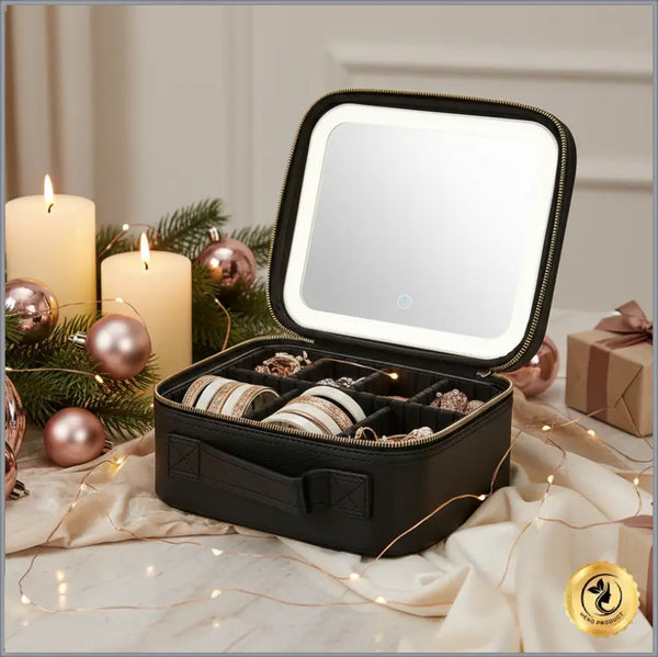 GlamLuxeX™ LumiGlow LED Vanity Bag – Portable Light-Up Makeup Organizer with Mirror