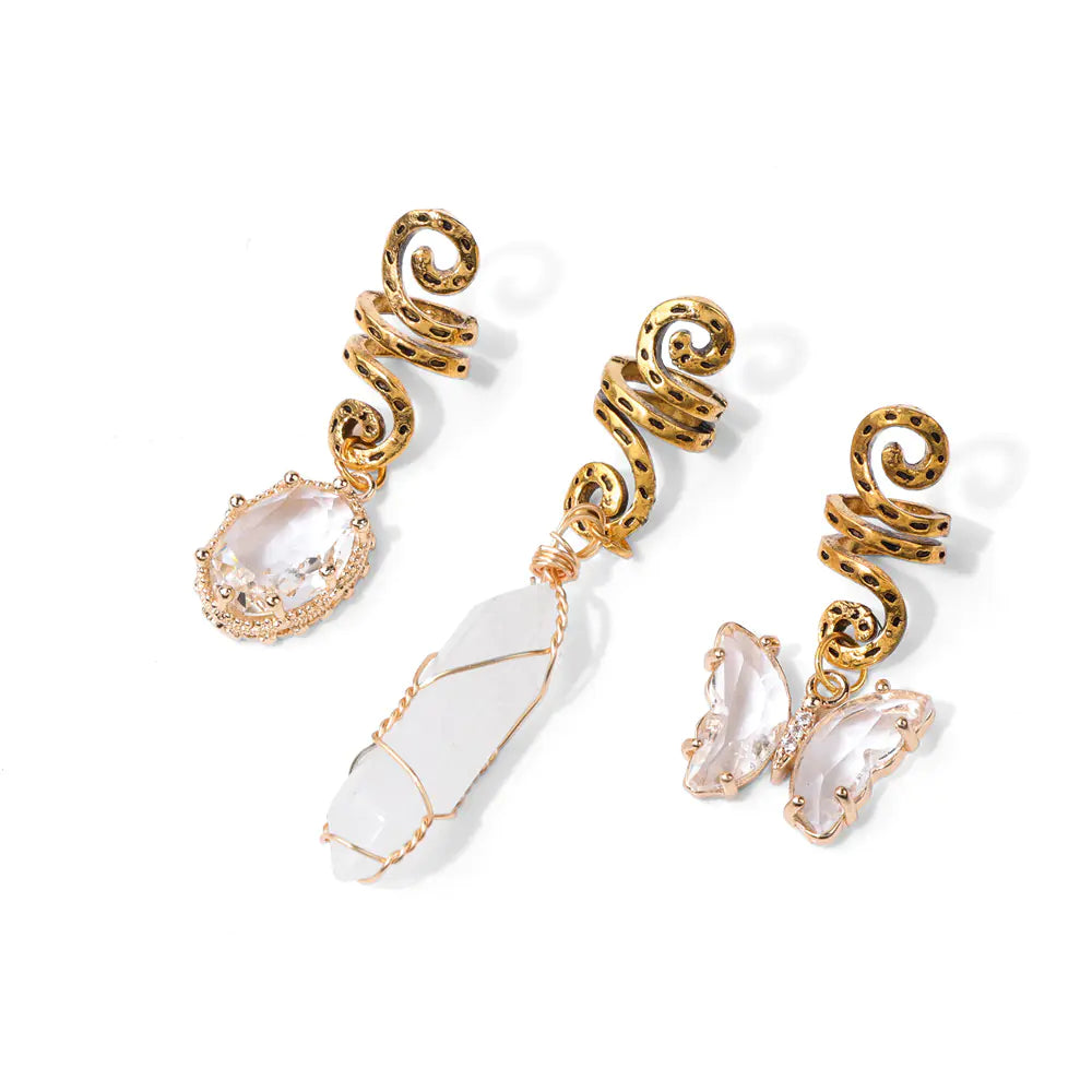 TresslockX™ Braided Elegance Hair Clips | Stone Bead & Glass Pendant Combination Accessories (Set of 3) - ChicstyleX