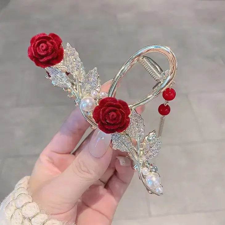 Rose Floral Butterfly Hair Claw Clip with Tassel – Chic Hair Accessory for Women - ChicstyleX