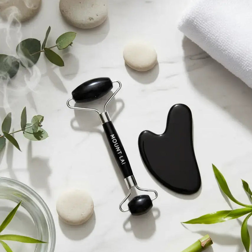 ChicSetX™ Obsidian Spa - Jade Face Roller & Gua Sha Set, Traditional Chinese Facial Massage Tools for Glowing, Sculpted Skin  Beauty Tools ChicstyleX.