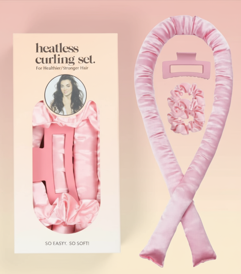 Pink heatless curling set with gradient background