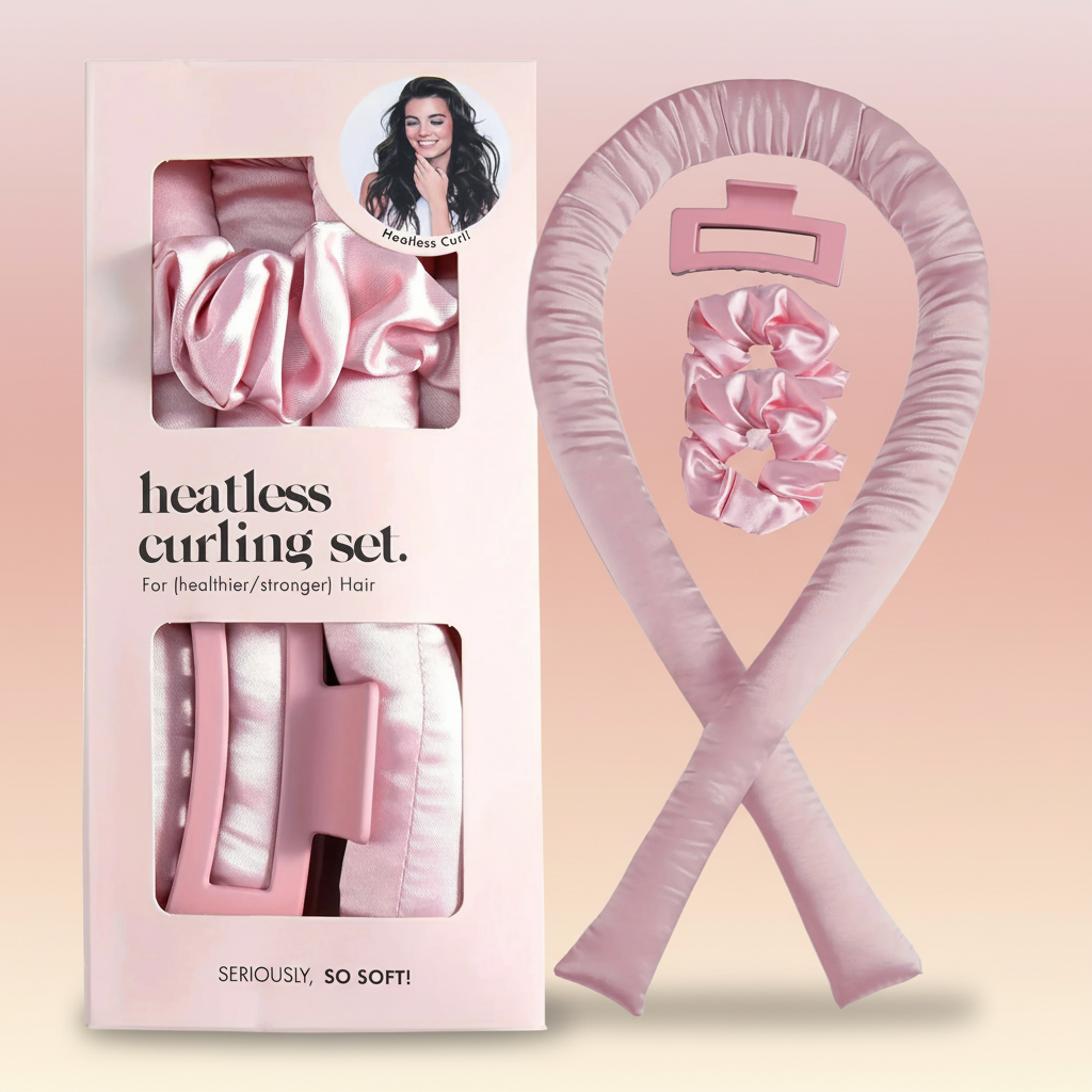 Pink heatless curling set with gradient background