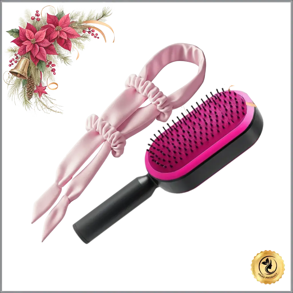 ChicSetX™ Luxe Locks Bundle | Heatless Satin Curling Rod + Self-Cleaning Hair Brush Bundle  Sets & Bundles ChicstyleX.