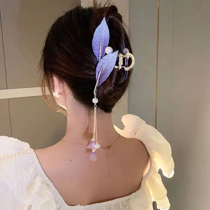 Rose Floral Butterfly Hair Claw Clip with Tassel – Chic Hair Accessory for Women - ChicstyleX