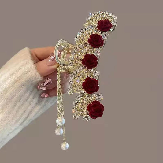 Rose Floral Butterfly Hair Claw Clip with Tassel – Chic Hair Accessory for Women - ChicstyleX