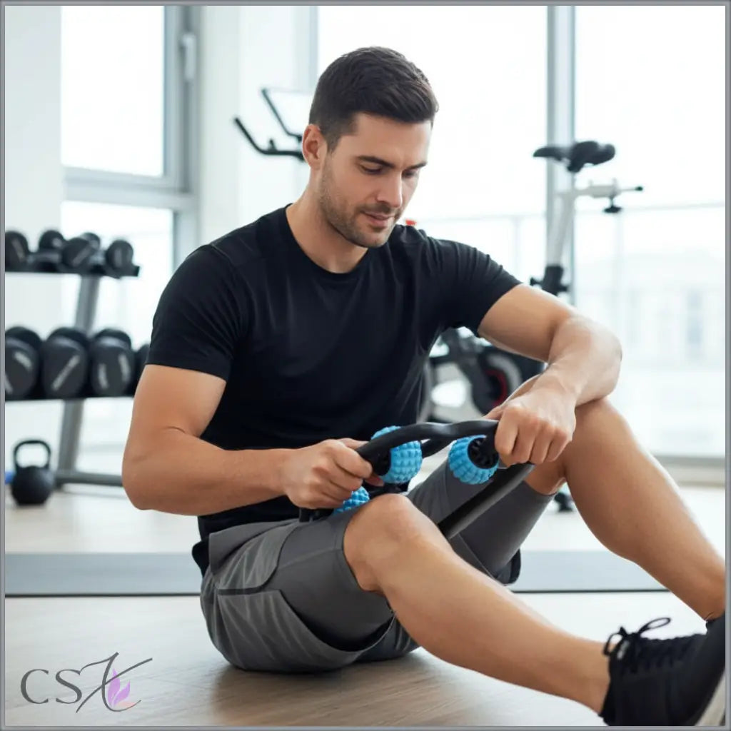 Man using a fitness roller in a gym setting