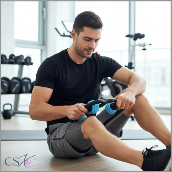 Man using a fitness roller in a gym setting