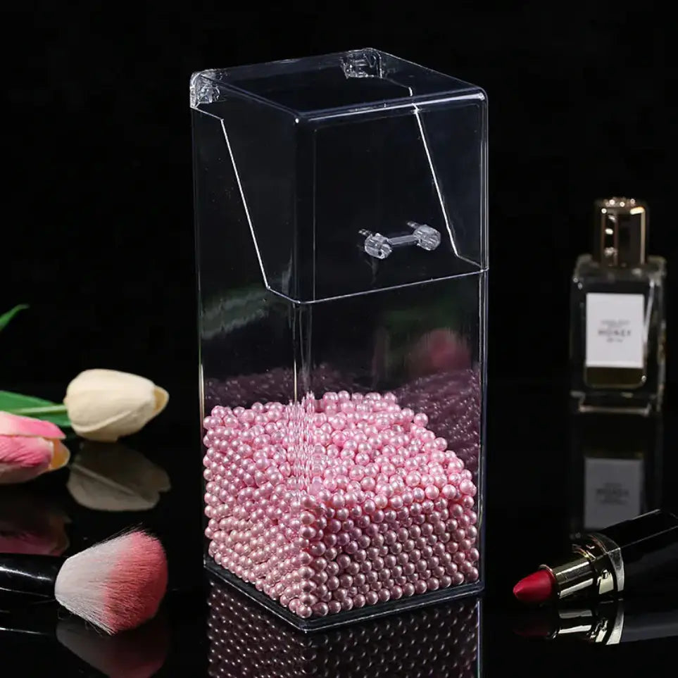 GlamLuxeX™ Transparent Acrylic Makeup Brush Storage Bucket – Dustproof Flip Cover Organizer with Colorful Pearls for Vanity & Cosmetic Brushes - ChicstyleX