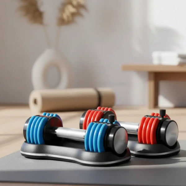 CoreVibeX™ Quick Adjustable Dumbbells (12KG / 6KG) — Compact Home Gym Fitness Weights - ChicstyleX