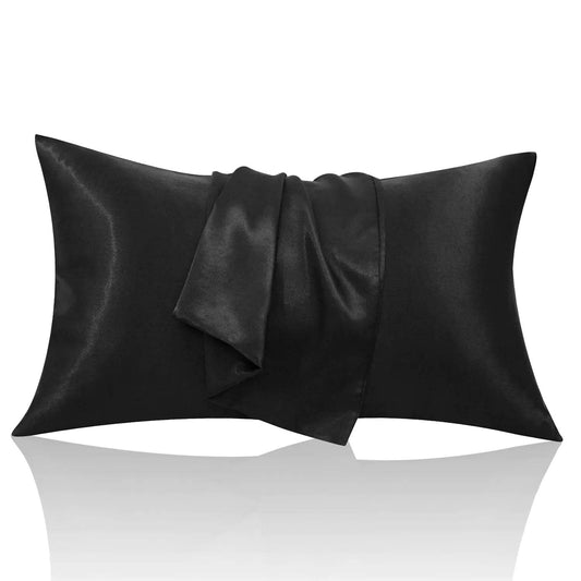 2-Pc Black Satin Pillowcase – Cooling, Breathable, Anti-Wrinkle Sleep Essential - ChicstyleX