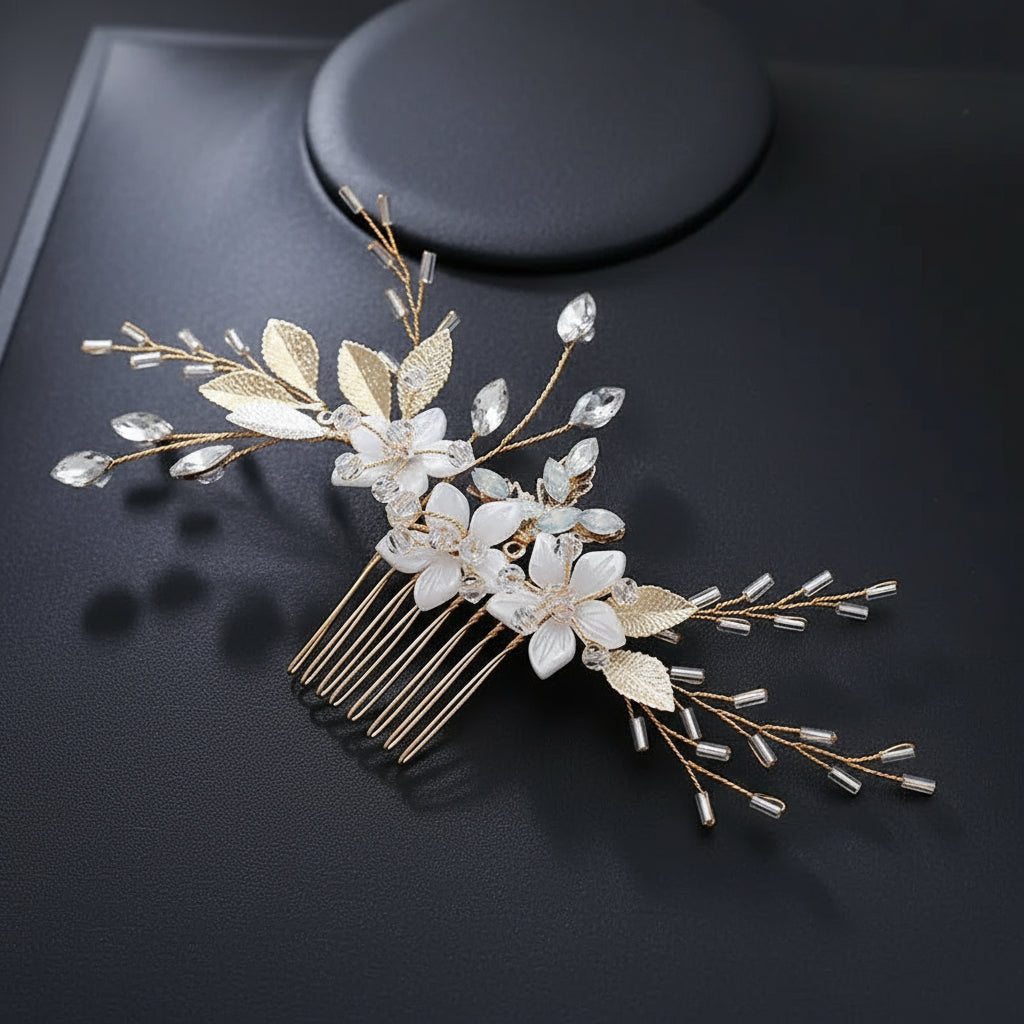 TresslockX™ White Flower Hair Comb Suit | Handmade Korean Bridal Hair Comb & Clip Set - ChicstyleX