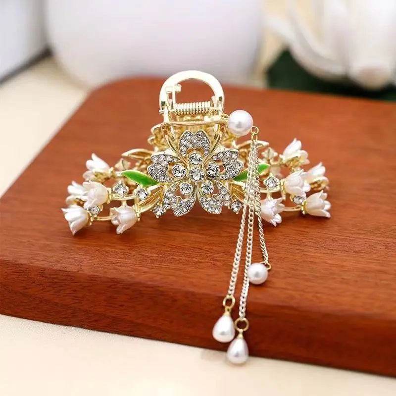 Rose Floral Butterfly Hair Claw Clip with Tassel – Chic Hair Accessory for Women - ChicstyleX