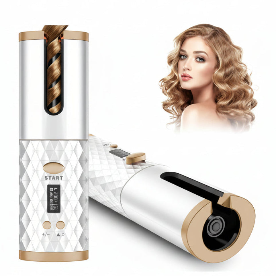 TressLock™ Portable Automatic Hair Curler – Cordless USB Rechargeable Ceramic Auto Rotating Curling Iron for Travel Waves & Curls - ChicstyleX